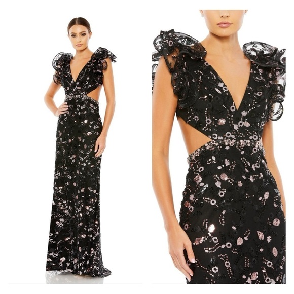 Mac Duggal 68043 NWOT Ruffle Sleeve Embellished Dress - Picture 2 of 10